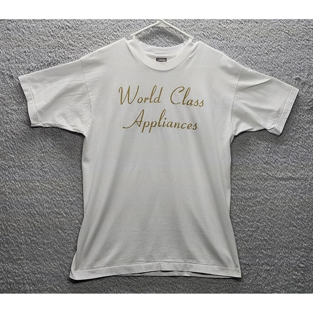 Vtg 90s GE World Class Appliances T Shirt L Fruit of the Loom Best USA Made Whit
